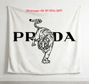 Prada Black White Tiger Logo Print Fleece Sofa Throw Blanket Luxury IMG_2676